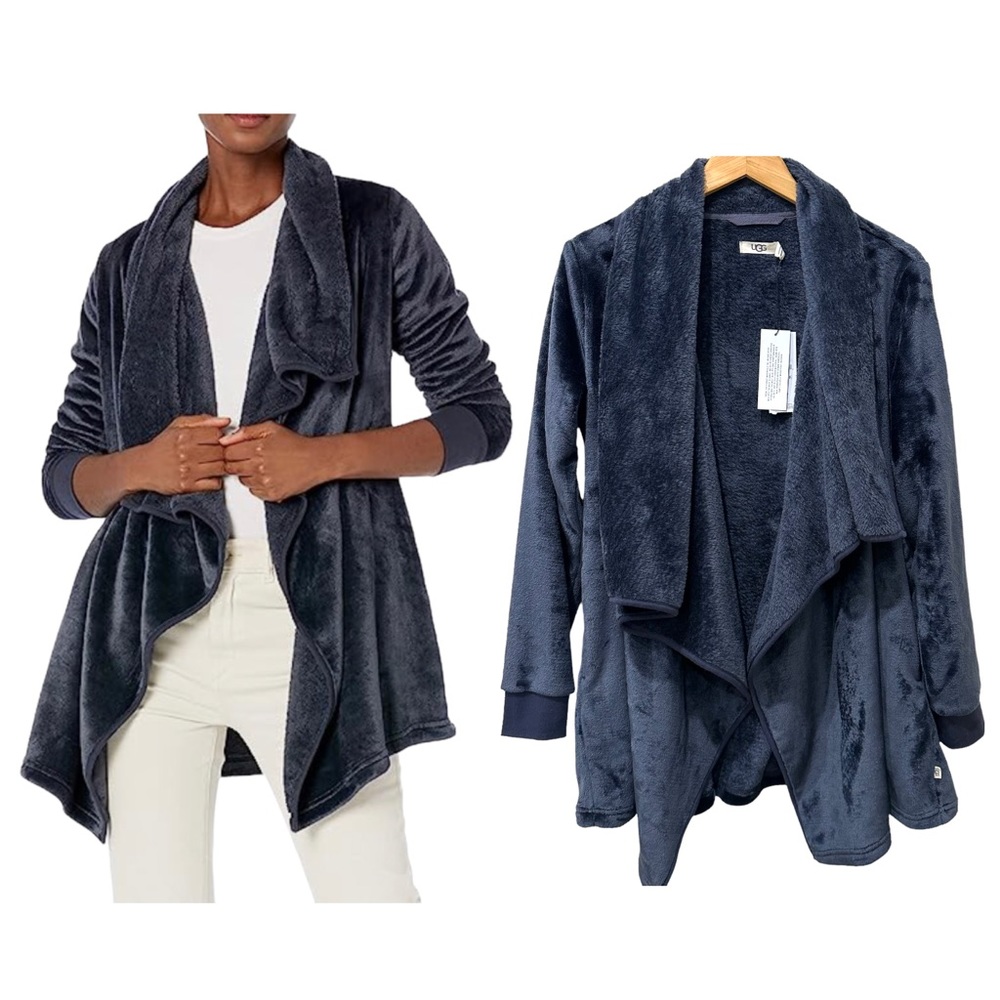 Ugg Women's Size XL Orla Fleece Cardigan Wrap Blue Open Front Waterfall NWT